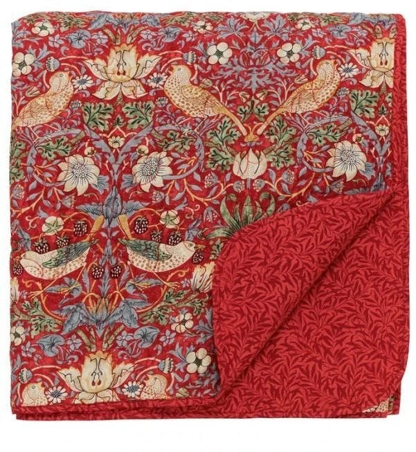 Morris & Co Strawberry Thief Quilted Throw - Crimson 1 Morris & Co Strawberry Thief Quilted Throw - Crimson