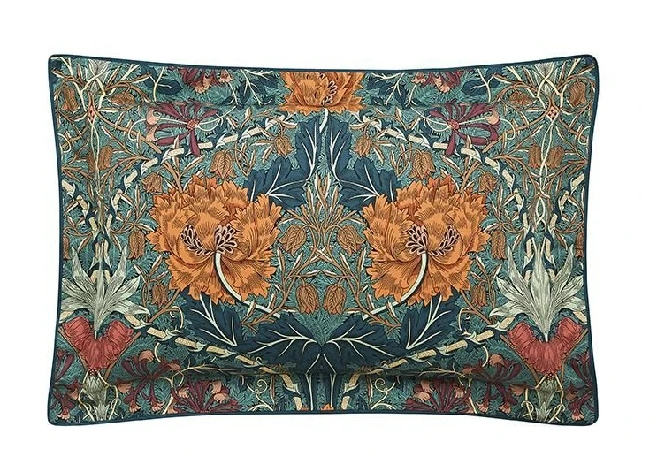 Morris & Co Honeysuckle & Tulip Oxford Pillowcase Mulberry & Teal 1 Morris & Co Honeysuckle & Tulip Oxford Pillowcase Mulberry & Teal