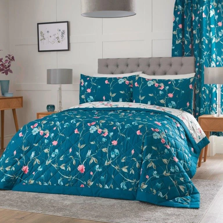 Dreams & Drapes Sweet Pea Teal Bedspread 1 Dreams & Drapes Sweet Pea Teal Bedspread