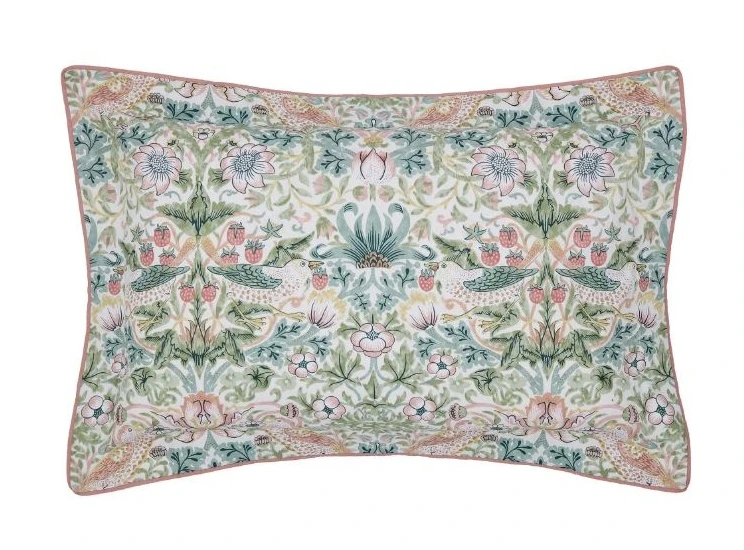 Morris & Co Strawberry Thief Pink Oxford Pillowcase 1 Morris & Co Strawberry Thief Pink Oxford Pillowcase