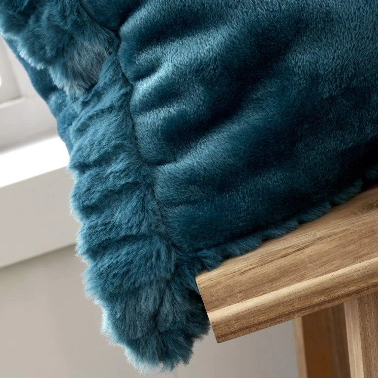 Catherine Lansfield Velvet & Fur Cushion Teal 2 Catherine Lansfield Velvet & Fur Cushion Teal - Image 2