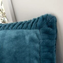 Catherine Lansfield Velvet & Fur Cushion Teal 7 Catherine Lansfield Velvet & Fur Cushion Teal -Bedding Series 51315 30054