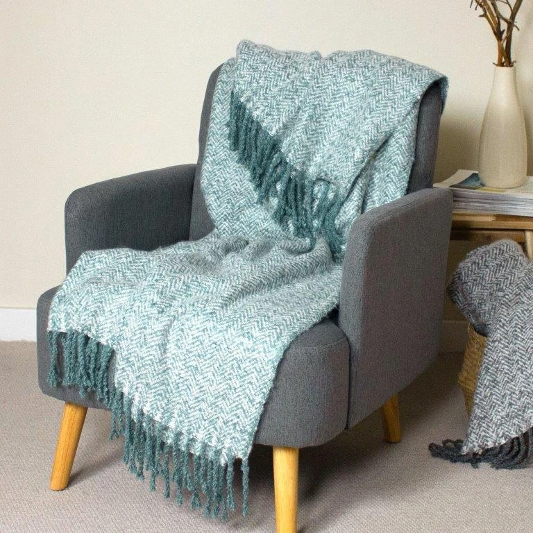 Riva Weaver Herringbone Teal Throw 2 Riva Weaver Herringbone Teal Throw - Image 2